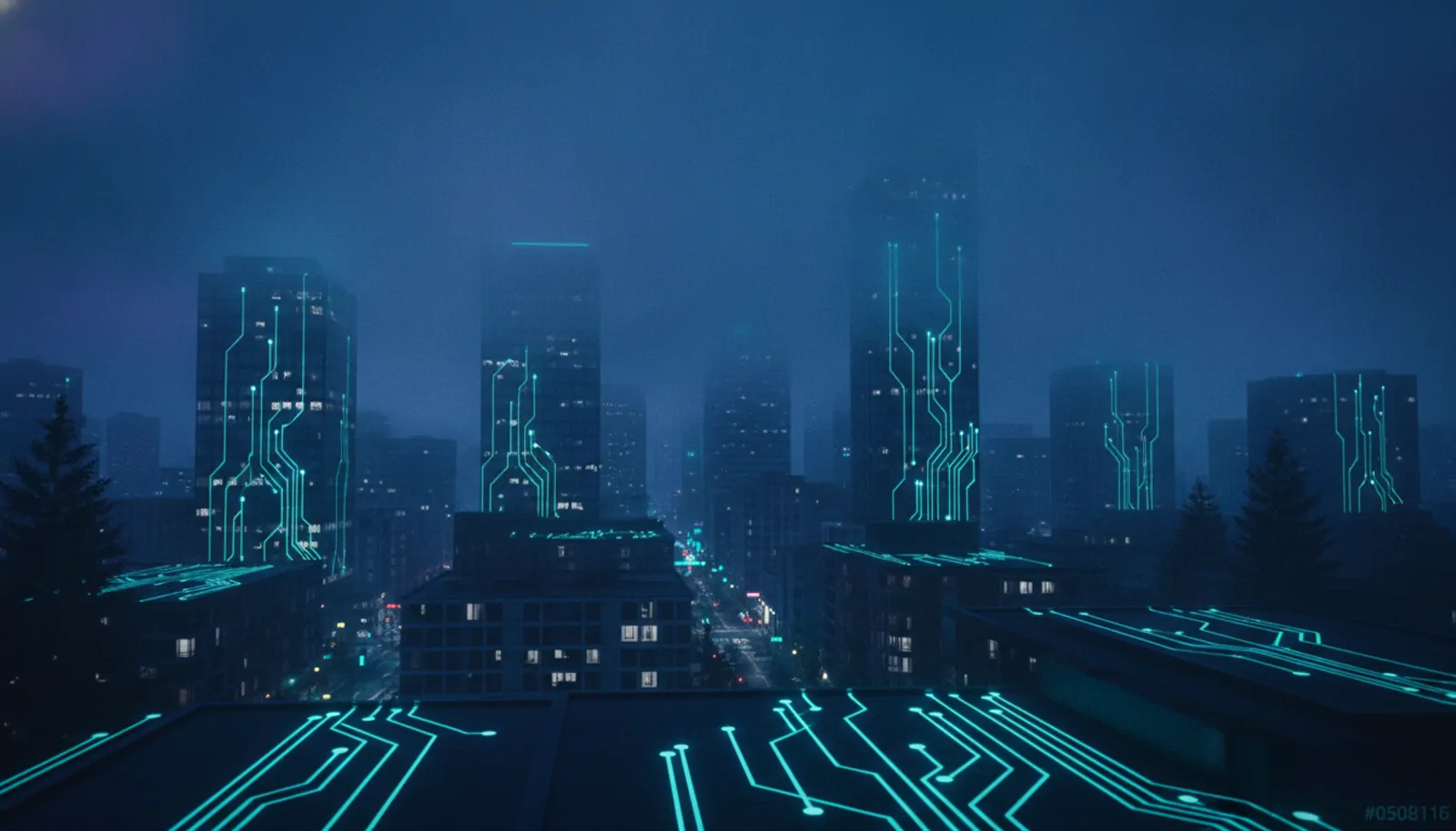 a Pacific Northwest downtown under evergreen fog — HyppoAI serves businesses in Commerce, CA