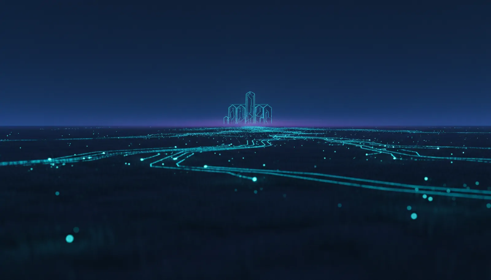 a wide prairie horizon over a plains farm town — HyppoAI serves businesses in Huron, SD